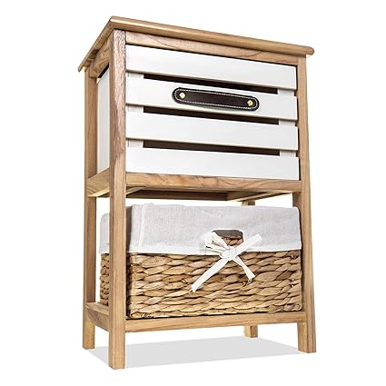 Fineway Vulcan Elegant Natural Wooden Slatted Bedside Cabinet