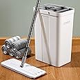 JOYMOOP Mop and Bucket with Wringer Set, Flat Floor Mop and Bucket, Mop for Floor Cleaning with 5 Microfiber Pads, Wet and Dry Use, Household Cleaning Tools, for Hardwood, Laminate, Tile