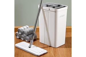 JOYMOOP Mop and Bucket with Wringer Set, Flat Floor Mop and Bucket, Mop for Floor Cleaning with 5 Microfiber mops, Wet and Dr