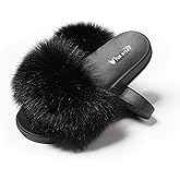 Women's Furry Slides Faux Fur Slides Fuzzy Slippers Fluffy Sandals Outdoor Indoor