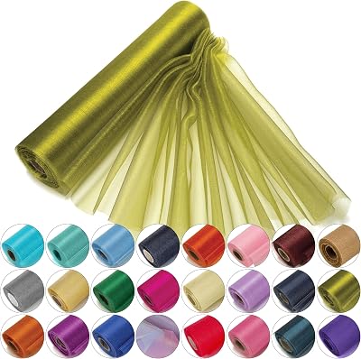 Trimming Shop Organza Roll Snow Glitter Fabric 25m x 29cm Olive Green