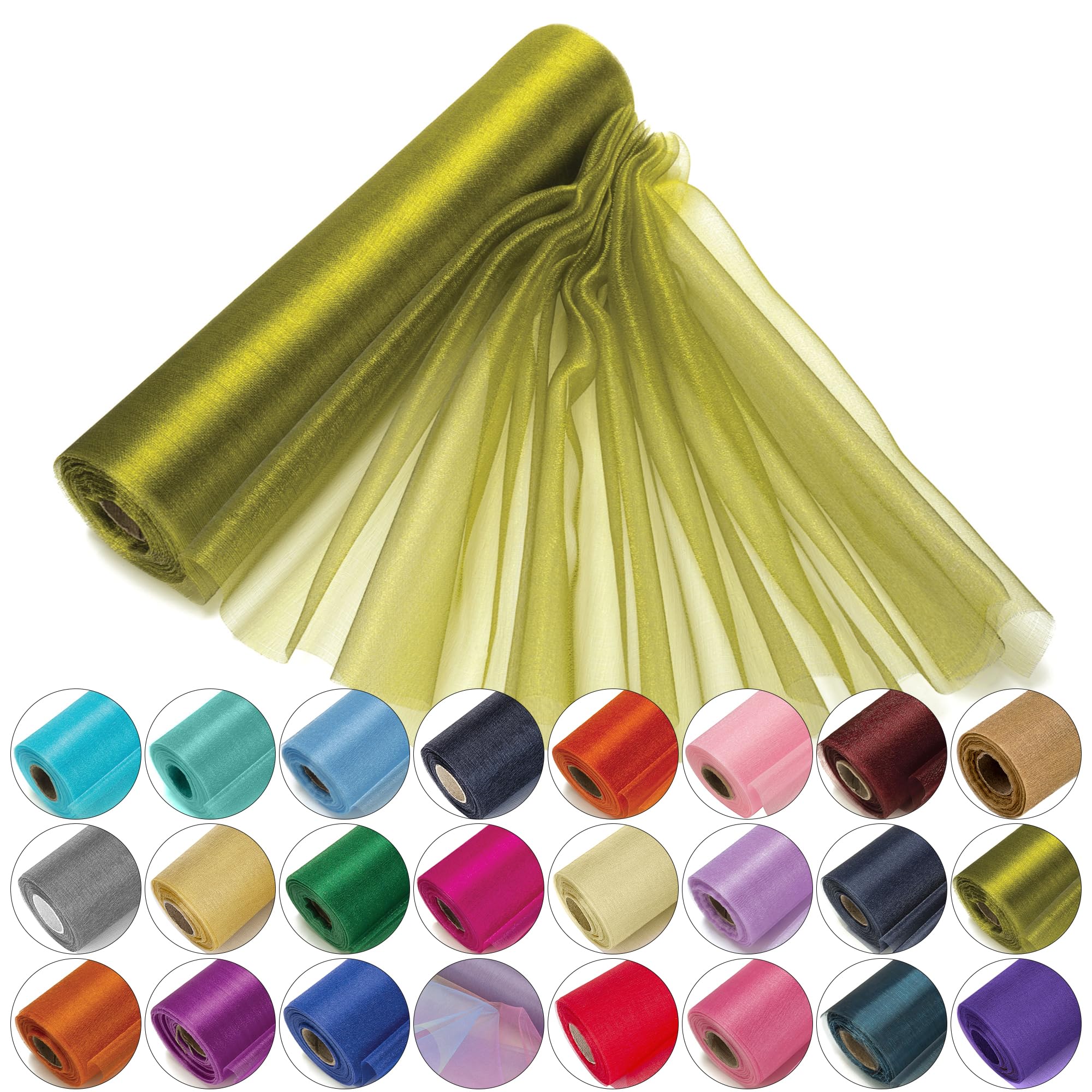 29cm x 25m Roll of Organza Sheer Fabric - Elegant Decorative Cloth for Wedding Chair Bows, Table Runners, Party Favours - Crafting Supplies for Ribbons, Dress Accents,and Bags, Green#