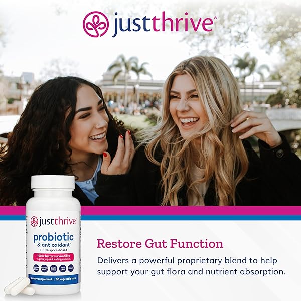 JUST THRIVE PROBIOTIC & ANTIOXIDANT SUPPLEMENT – 100% SPORE-BASED DIGESTIVE AND IMMUNE SUPPORT – GLUTEN FREE, 30 CAPS