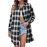 Blooming Jelly Women's Button Down Flannel Shirts Plaid Shacket Long Sleeve Collared Long Jacket Coats