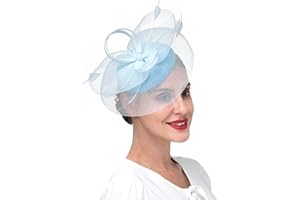 Zivyes Light Blue Tea Party Hat Feather Fascinators for Women Kentucky Derby Hats Wedding Church Pillbox Hat