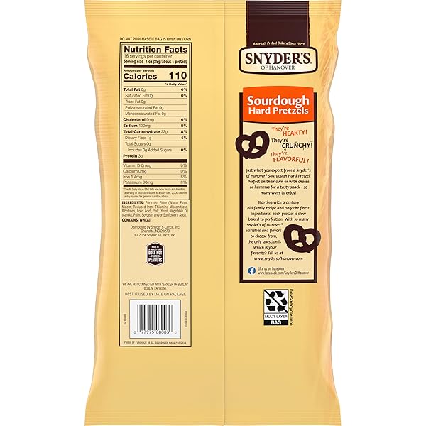 SNYDER’S OF HANOVER SOURDOUGH HARD PRETZELS, 16 OZ BAG