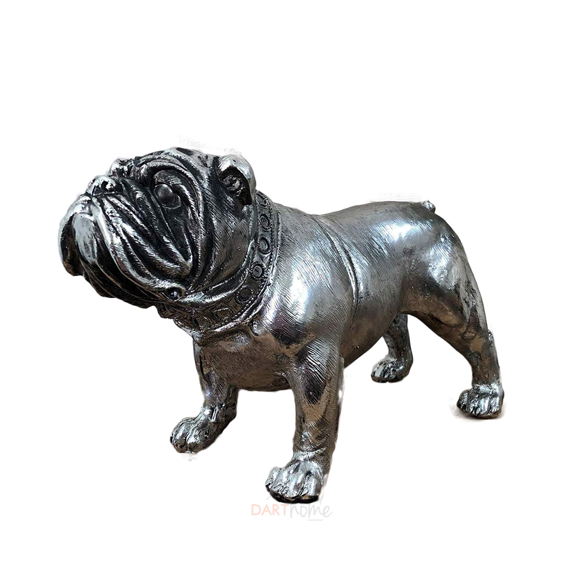 Darthome Vintage Silver British Bulldog Home Ornament Sculpture Figurine Statue Gift 27cm