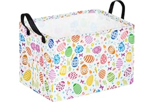 MAIZMZ Easter Storage Basket 14.9x10.2x9.8 Inch - Foldable Bunny Decor Organizer with Waterproof Lining, Kids Toy & Holiday Gift Bin