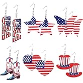 6 Pairs 4th of July Earrings for Women Patriotic American Flag Star Earring Red White Blue Dangle Drop Earrings Holiday Jewelry Gift