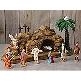 Wesiti 8 Pcs Easter Resurrection Scene Set Jesus Nativity Scene and Cross Decoration Tomb Easter Scen Cross Jesus Tomb Tray Spring Christian Figurine Gifts for Religious Home Office Tabletop
