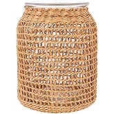 DOITOOL Glass Flower Vase with Rattan Cover, Round Decorative Flower Vase Flower Bud Vase Rustic Farmhouse Vase for Floral Arrangements Table Centerpiece Home Decor (Size)