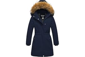 CREATMO US Girl's Long Length Winter Coat Parka Water Resistant Puffer Jacket With Fleece Lining