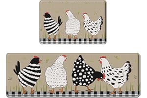Nesphy Anti-Fatigue Rooster Kitchen Rug Set of 2 Cushioned Chicken Rug for Floor, Farmhouse Standing Mat Waterproof Non-Slip 