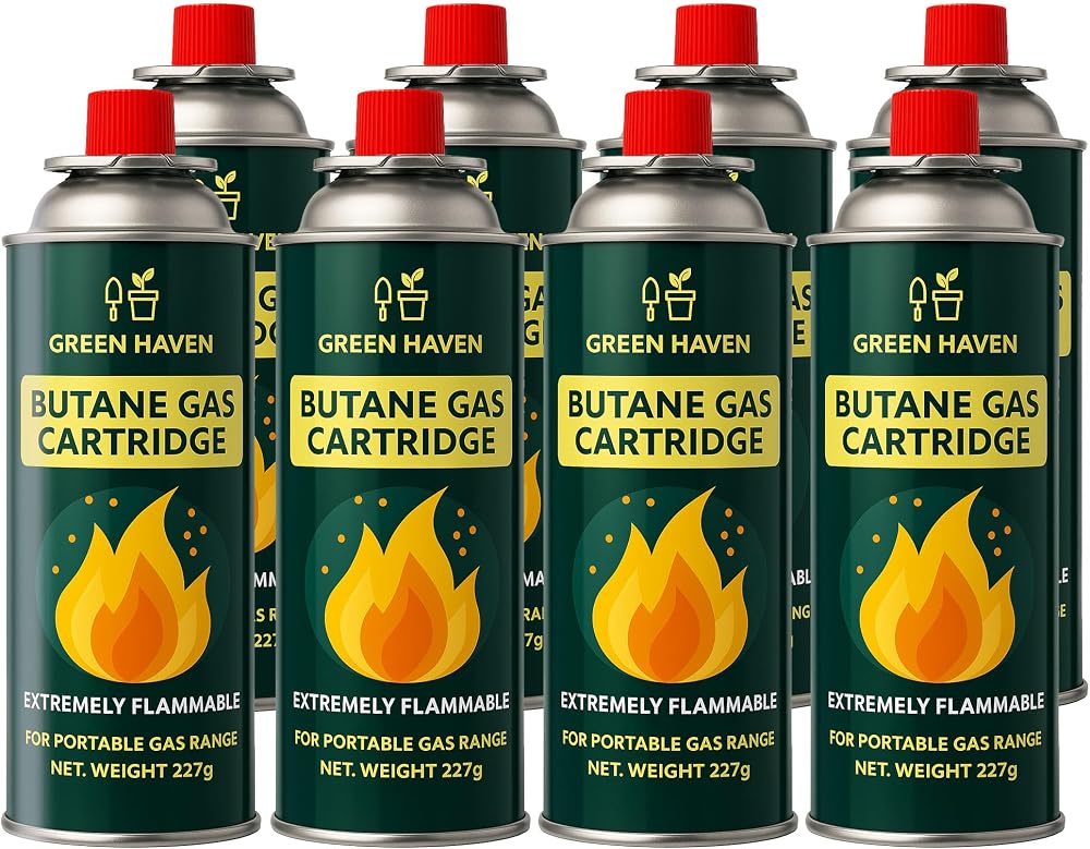 Green Haven 8 Pack EN417 Butane Cartridges for Camping Stoves BBQs