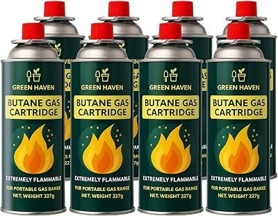 Green Haven 8 Pack EN417 Butane Cartridges for Camping Stoves BBQs