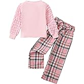 Little Girls Clothes 2 Piece Outfit Kids Long Sleeve T Shirt Pant Set Cute Fall Winter Outfits for Girl Age 4-8