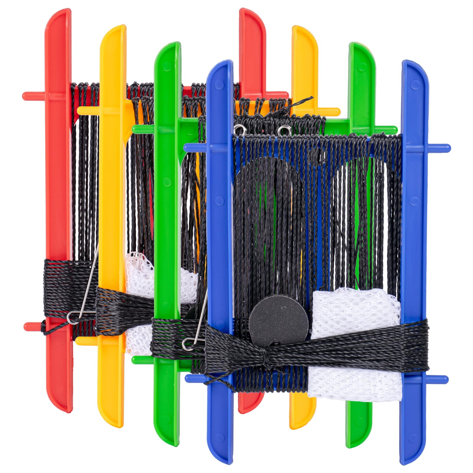 SF Set of 4 Crab Hand Line for Crabbing Colorful Frame with 13M Line, Bait Bag, 0.79oz Weight Block, Crab Fishing Line Catch Fish Prawn Crayfish Lobster, Red/Blue/Yellow/Green