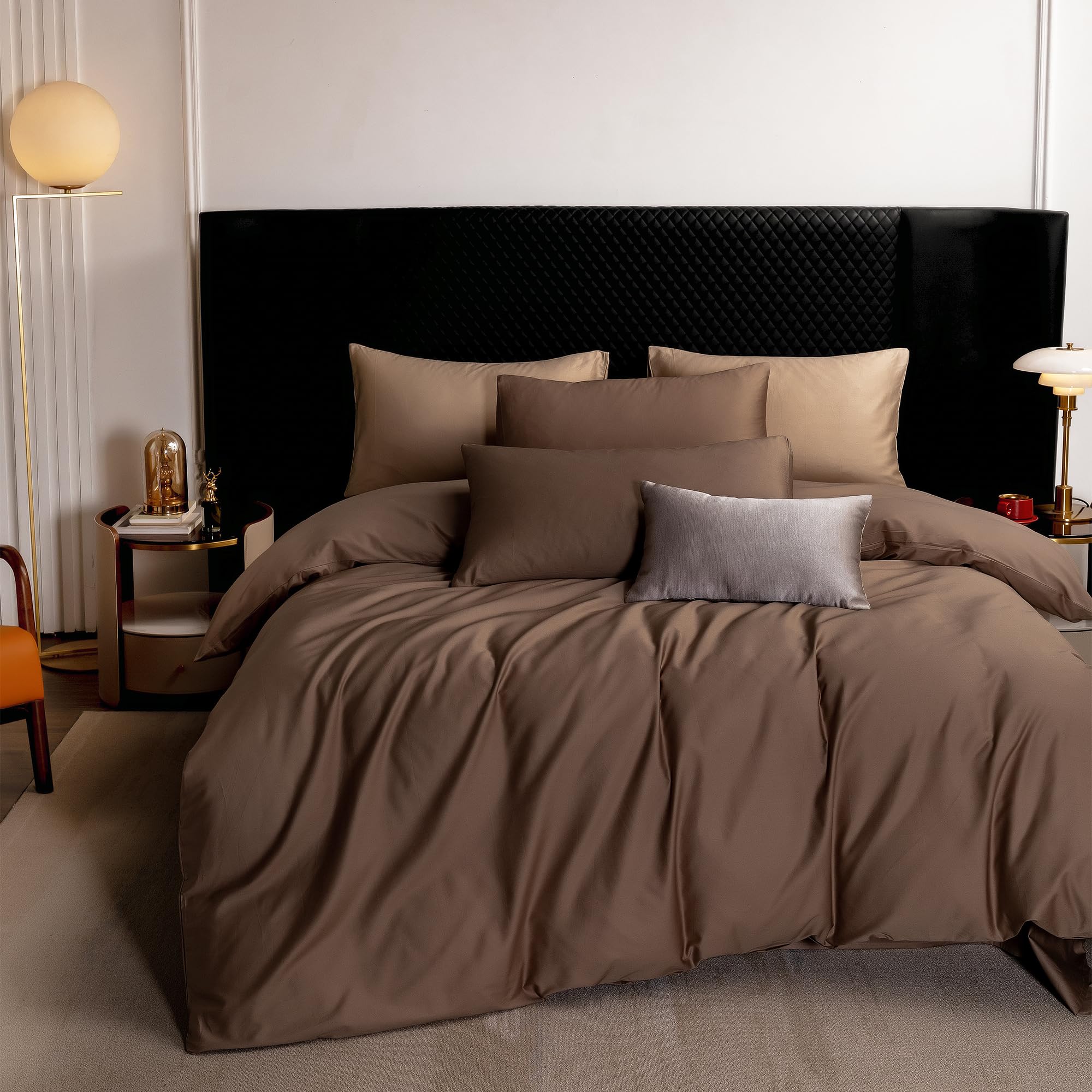 Photo 1 of MooMee Duvet Cover Set 100% Extra Long Staple Cotton 600 Thread Count Silky Sateen Smooth Luxury Soft Breathable Durable Hotel Quality Bedding, 3 Piecess (Chocolate Brown, Oversized King 120"x98")