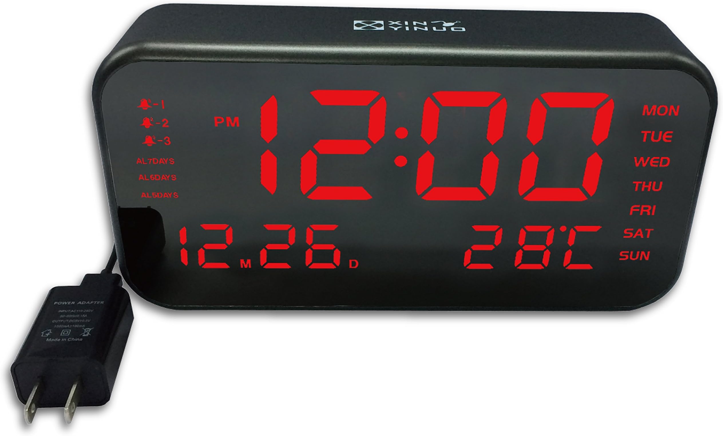 Xinyinuo 8.9" Big Screen Digital LED Music Alarm Clock with 3 Sets Alarm Function (Red words)