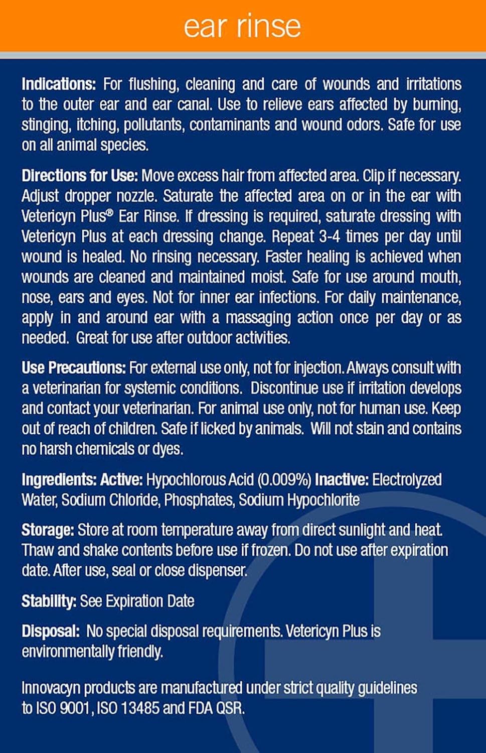 Vetericyn Plus Ear Rinse. Cleaning Solution for Dogs, Cats and All Animals. Alleviate Irritation and Remove Odors and Foreign Materials Safely and Pain-Free. 3 oz. (Packaging/Bottle Color May Vary) : Pet Supplies