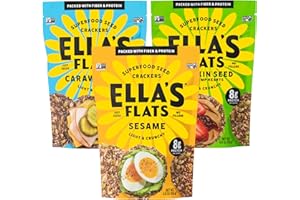 ELLA'S FLATS Ella’s Flats - Variety 3 pack (Sesame, Hemp & Caraway) All Seed Savory Crisps – All Natural, Gluten Free, Good Source of Protein, High Fiber, Vegan and Keto Friendly