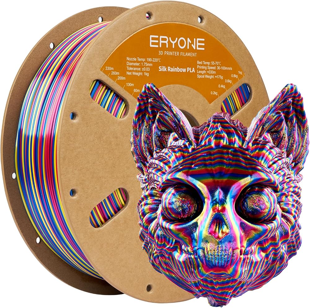 ERYONE Ultra Silk PLA Filament 1.75mm 1kg Rainbow Twist Red Yellow Blue