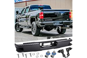 SAFAUTOPARTS Rear Steel Step Bumper Assembly for 2014-2018 Chevy Silverado 1500 & GMC Sierra 1500 without Park Sensor Holes Black Back Bumper Replacement for GM1103177,with Pads Brackets and License Plate Lights