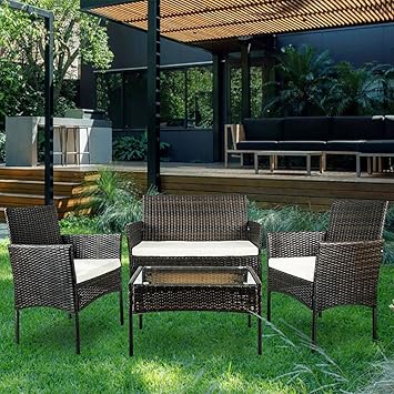 Warmiehomy Rattan Garden Furniture Set Outdoor Patio Conservatory