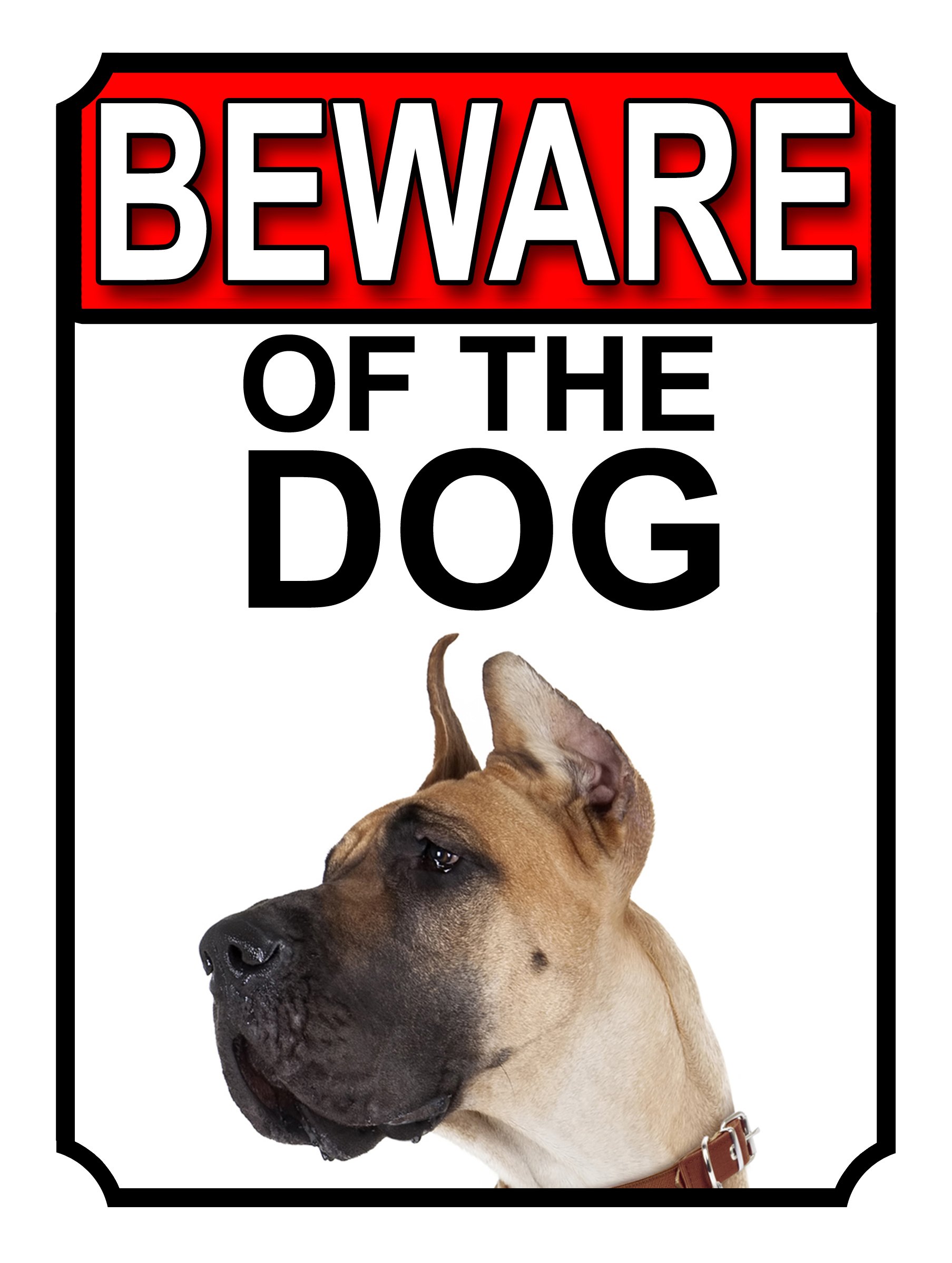 BEWARE OF THE DOG METAL GATE SIGN GREAT DANE 200MM X 150MM (1138H1)