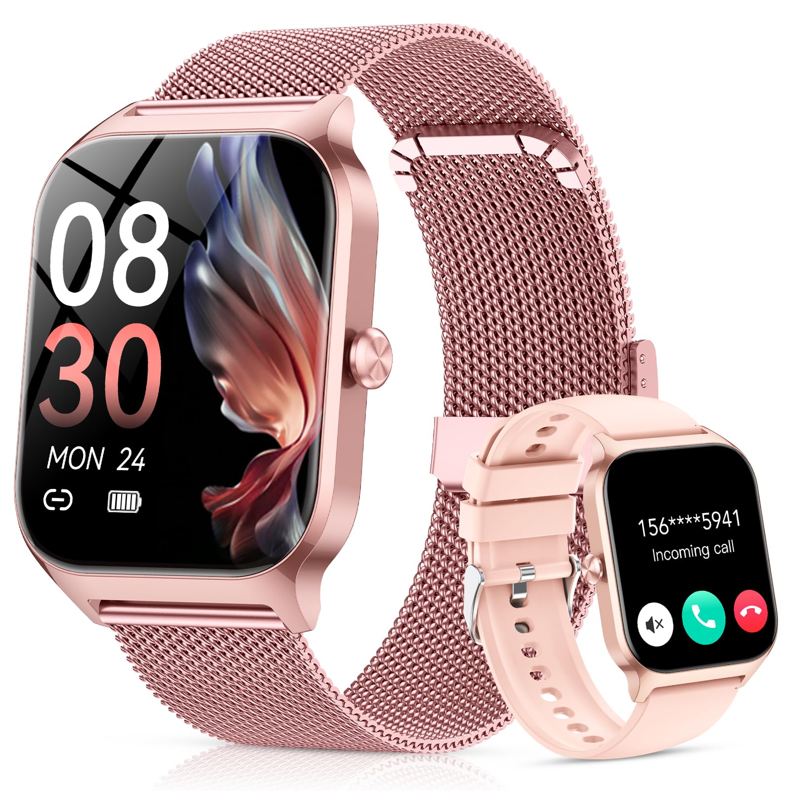 Photo 1 of Smart Watches for Women Android & iPhone (2 Bands), 1.85" HD Smartwatch with Calls/Messages/Notifications, Heart Rate/SpO2/Sleep Monitor,120+ Sports Modes Waterproof Fitness Tracker Watch -Rose Gold