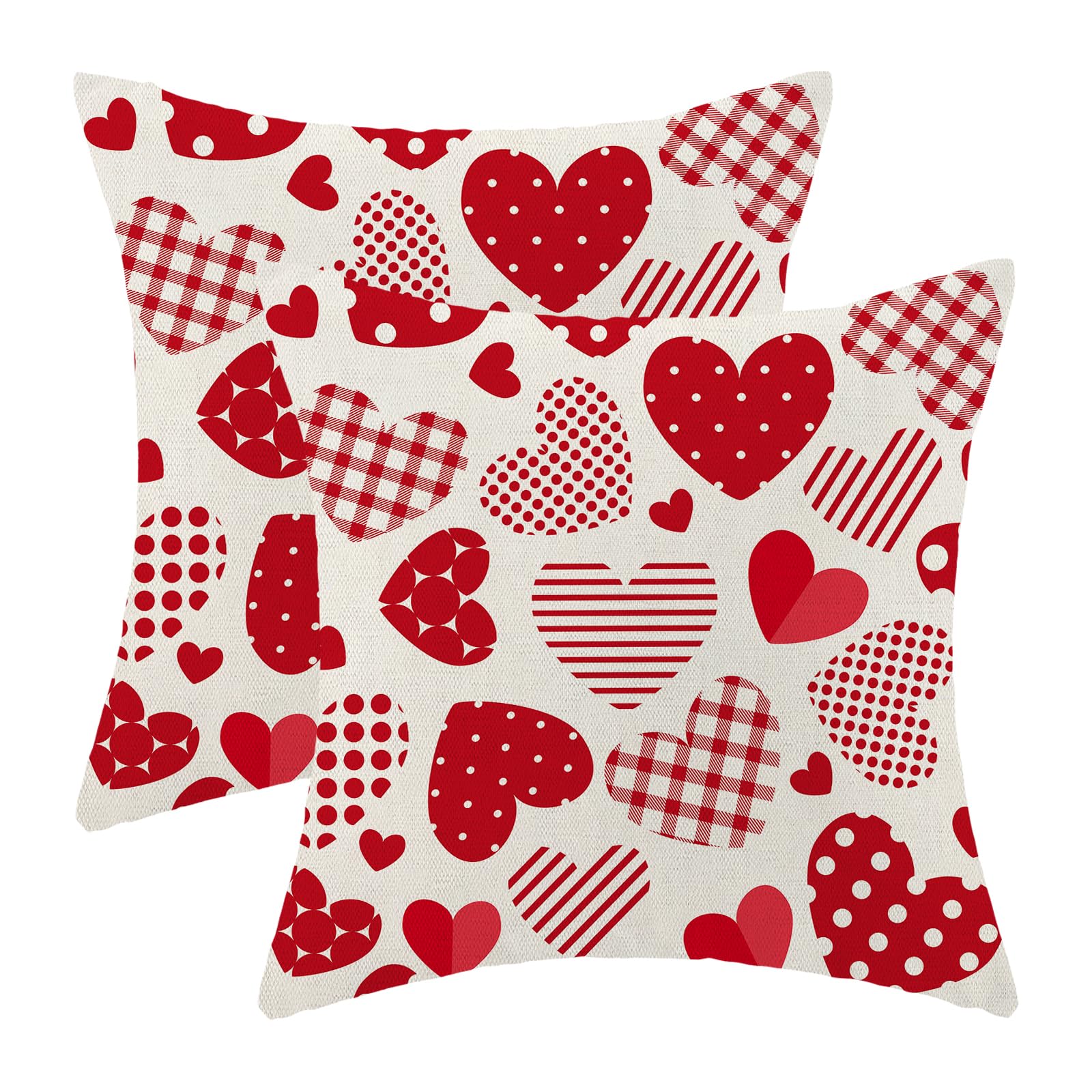 Photo 1 of **DAMAGED** CXMEIFLY Valentines Pillow Covers 18x18 Inch Set of 2 Red Love Heart Valentine's Day Decor Throw Pillows Spring Holiday Outdoor Cushion Cases for Couch Bed Decorations