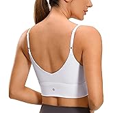 CRZ YOGA Adjustable Longline Sports Bra for Women - V Back Wireless Workout Padded Yoga Camisole Cropped Tank Tops