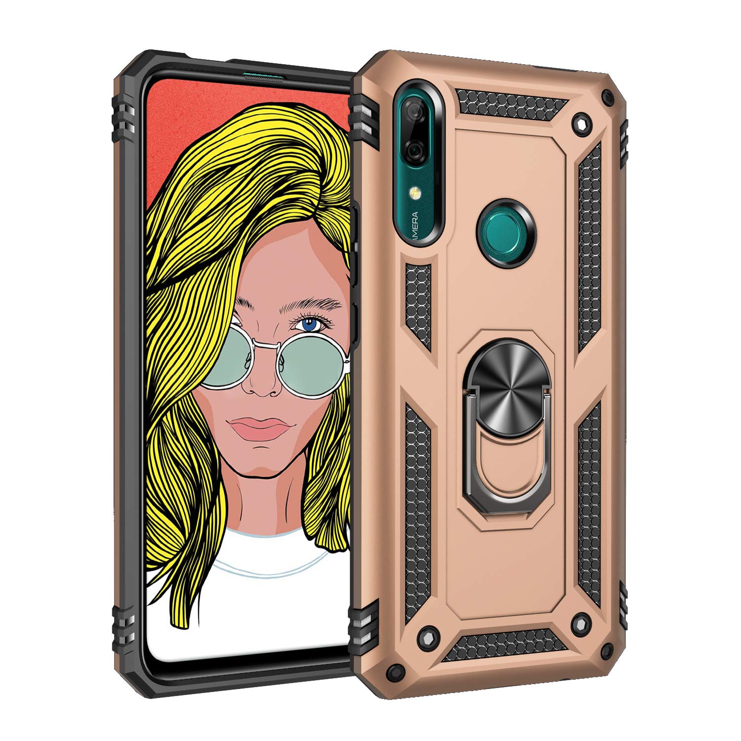 Case for Huawei P Smart Z/Y9 Prime 2019, [Shockproof Armor] Dual Layer Hybrid Ultra Armor Protective Bumper Cover with Stand for Huawei P Smart Z, with Screen Protector Gold — image 1