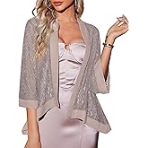 Zeagoo Kimono Cardigans for Women 3/4 Sleeves Open Front Lightweight Shrug Lace Bolero for Evening Dresses