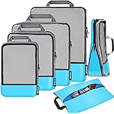 BAGAIL 4 Set/6 Set/8 Set Compression Packing Cubes Travel Accessories Expandable Packing Organizers (Half Mesh, 6-Blue)