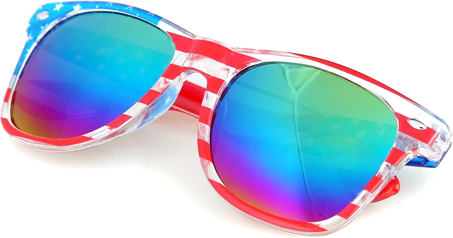 American America USA Flag Sunglasses Patriotic Clear Frame Classic 80s
