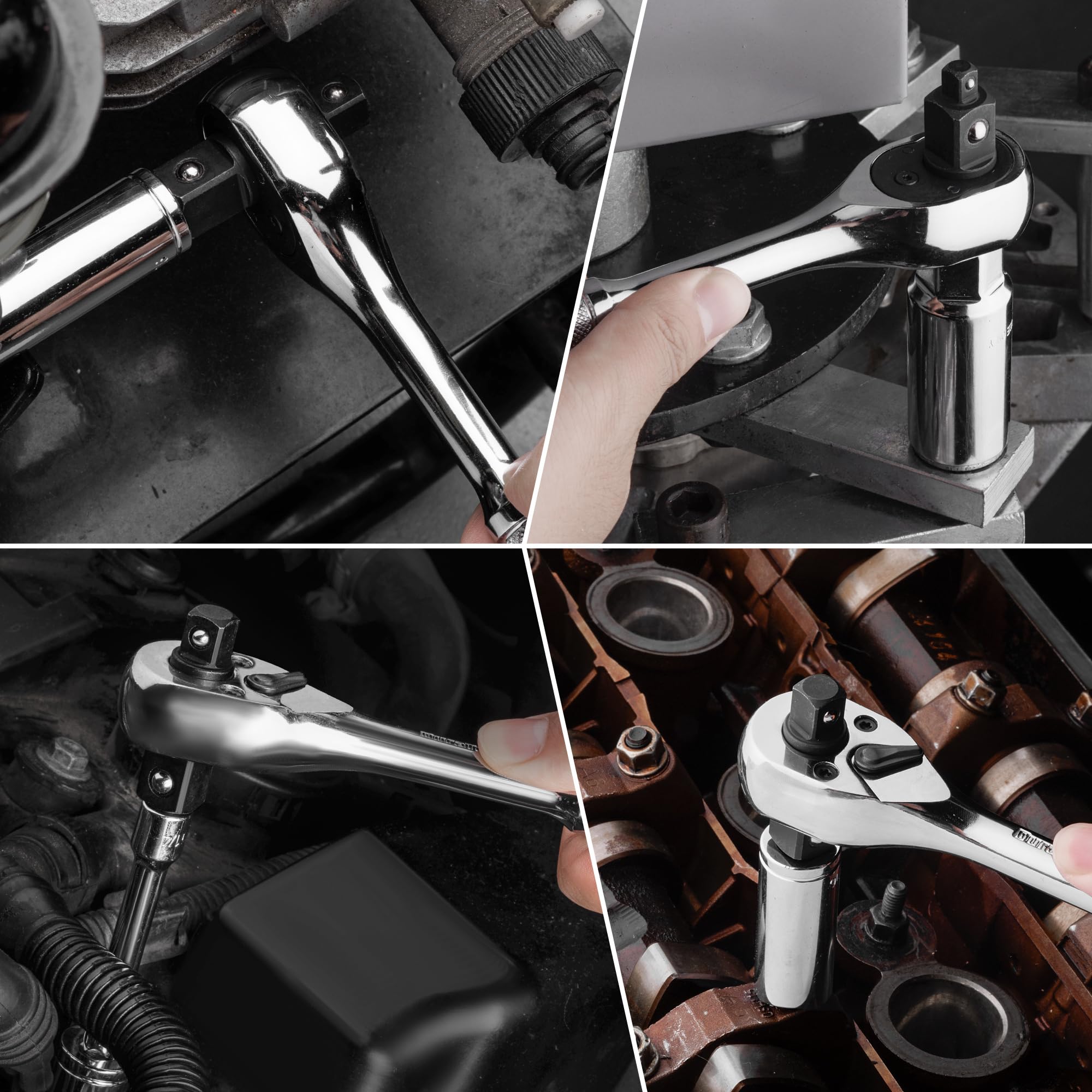 DURATECH 3-IN-1 Umschaltknarre, 1/4", 3/8", 1/2" Ratschengriff, umkehrbarer Ratschenschlüssel aus Legierungsstahl, 72-Zahn Steckschlüssel für Auto-Reparatur 7