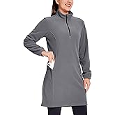 Willit Women's Fleece Dress Sweatshirt Thermal Long Pullover Polar Winter Dress with Pocket
