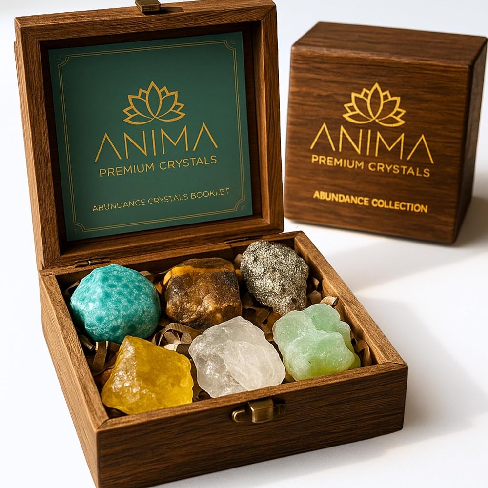 Anima Abundance Crystals Set Large Raw Citrine Pyrite Tigers Eye Green