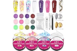 Arousar Solid Builder Nail Gel Kit, 4 Colors Non Stick Nail Extension Gel Set, Clear Blue Purple Glitter Nail Gel with Powder and Decorations Manicure Tools DIY at Home for Professional Salon