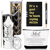 Sunnychicc 4 Pcs Graduation School Counselor Must Have Gifts Include 20oz Stainless Steel Tumbler Appreciation Makeup Bag Journal Pen Thank You Gift for Educator Teacher(Black)