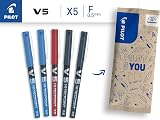 PILOT Hi-Tecpoint V5 Rollerball Pen Set of 5 Blue Black Red view 2