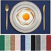 Cloth Placemats Set of 6, Cotton Linen Blend Machine Washable Double Layered Durable Place Mats Heat Resistant Placemats Wrinkle Free Thick Fabric Dining Table Mats (Navy Blue, 6)