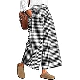 Neer Women's Plaid Gingham Skirt Pants Flowy Oversized Wide Leg Elastic Waist Palazzo Casual Trousers with Pockets