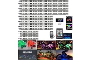 MOTOAUTOLED 16Pcs RGB Motorcycle LED Underglow Kit Strips Waterproof Multi Color Music Accent Light APP Brake Signal Remote Control Accessories for ATV Can-Am Harley Davidson Honda Kawasaki Suzuki