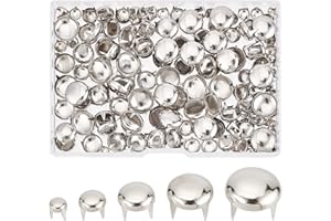 GORGECRAFT 5 Sizes 200Pcs Claw Rivet Nailheads Spots Stud Round Dome Studs Metal Mushroom Head Spike Prong Nail for DIY Leather Craft Fabric Clothes Denim Stylish Assorted Photo Repair(Sliver)