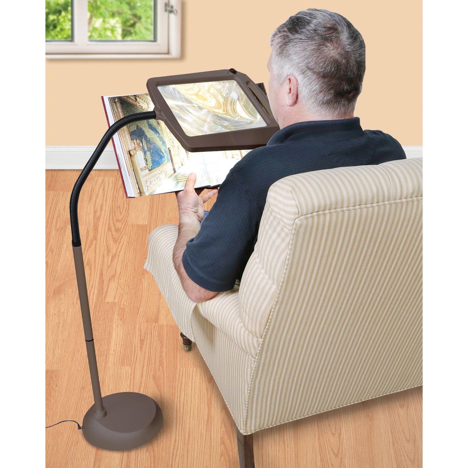 Daylight 24 402039-BRNZ Full Page 8 x 10 Inch LED Illuminated Floor, Bronze Magnifier Lamp