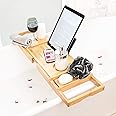 Bath Caddy Tray for Tub: Bamboo Bathtub Tray Caddy Expandable with Wine Glass Holder and Book Stand. Luxury Bubble Bath Acces