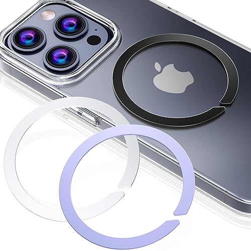 CheukKee Magnetic Adapter Ring for MagSafe,Mag-Safe Sticker for Phone Case,Metallic,Adhesive, Compatible with Wireless Charging for iPhone Android,3 Pack(Black+White+Purple)
