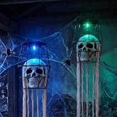 2PCS Solar Skeleton Halloween Lights, LED Color Changing Halloween Decorations Outdoor Indoor, Spooky Hanging Skull Prisoner Solar lamp for Garden Yard Porch Party Haunted Graveyard